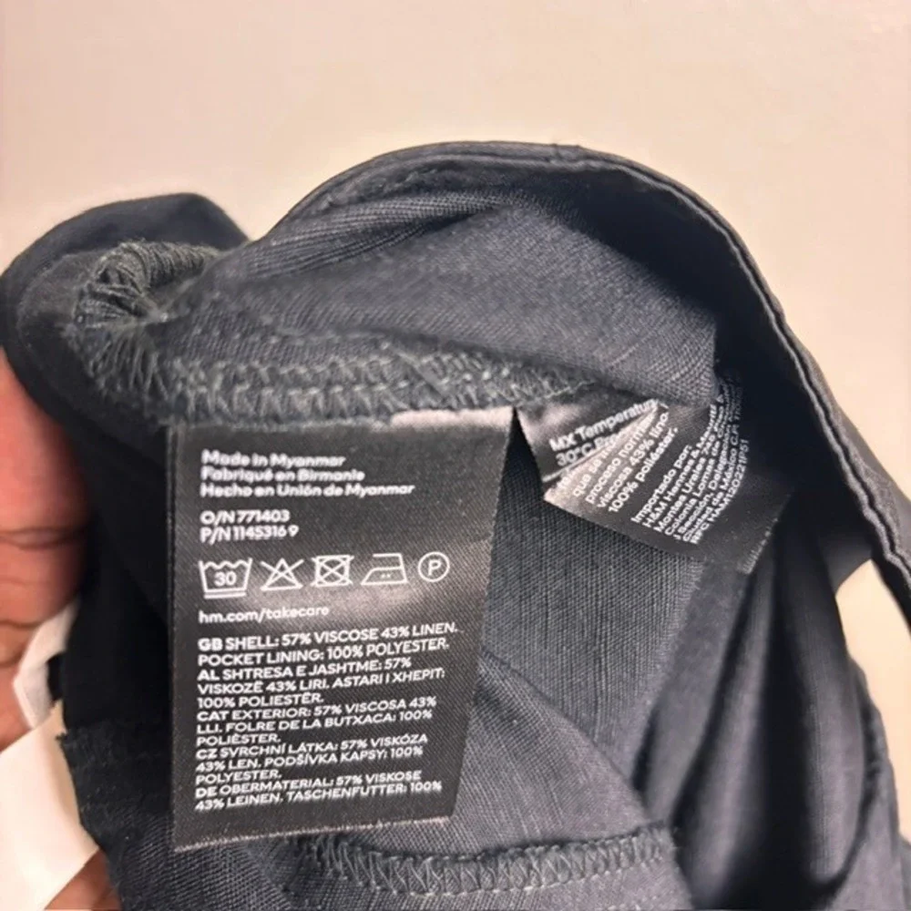 H&M Womens XS Black Linen Blend Pull On Pants Drawstring Relaxed Minimalist
